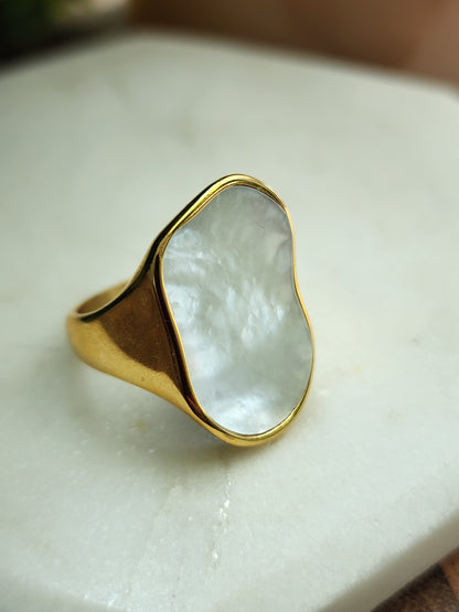 Mother of pearl gold plated ring