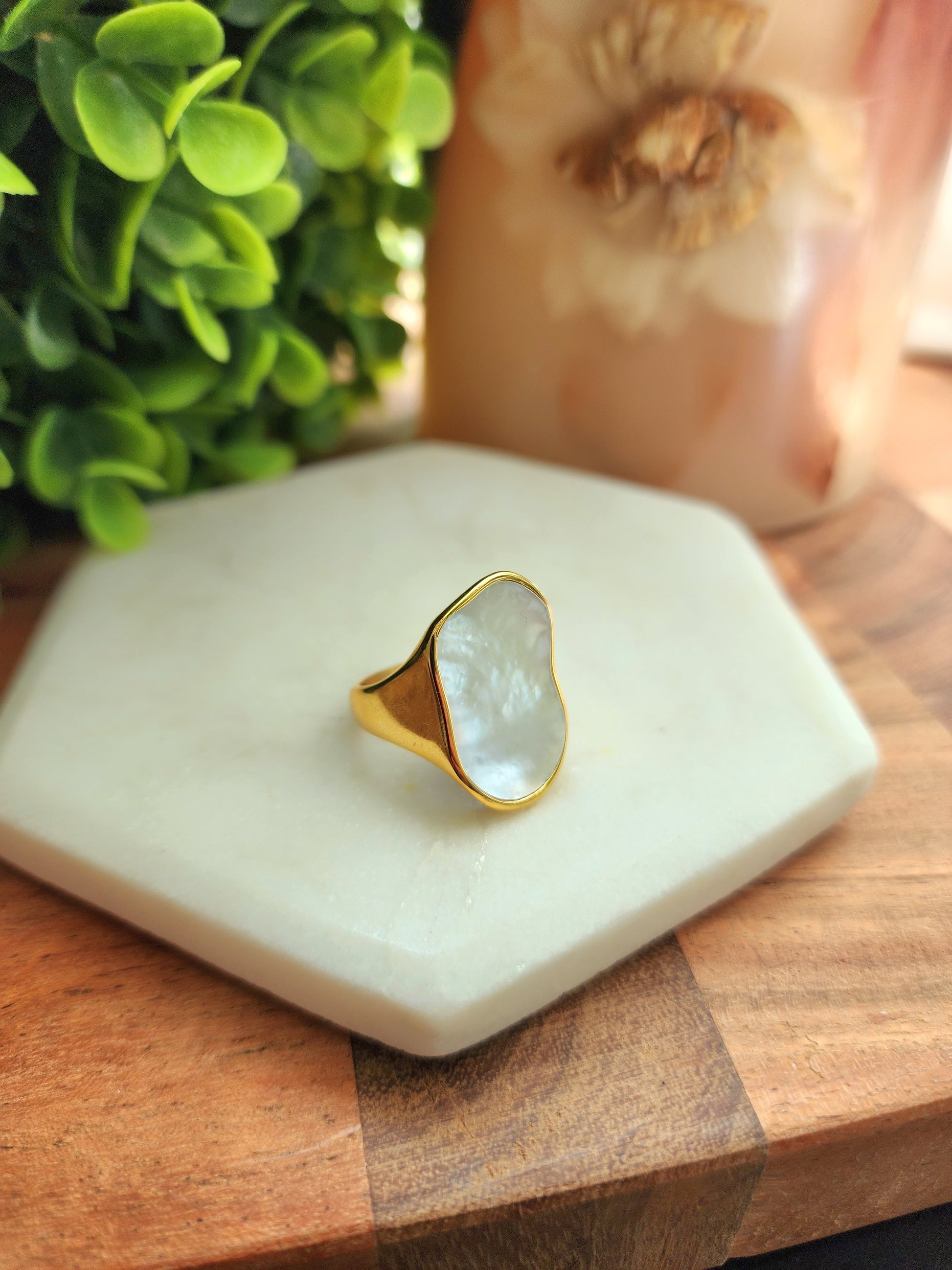 Mother of pearl gold plated ring