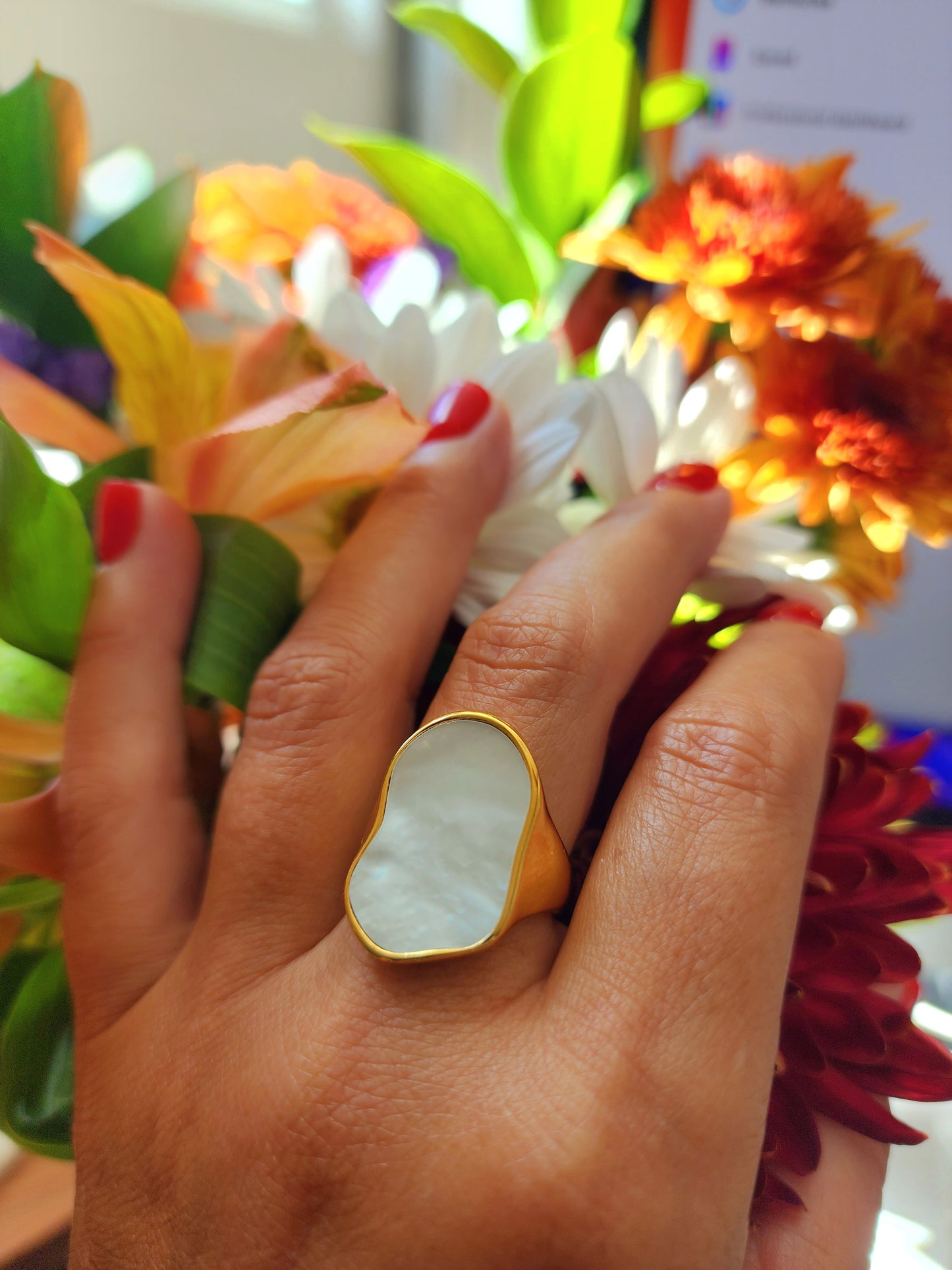 Mother of pearl gold plated ring